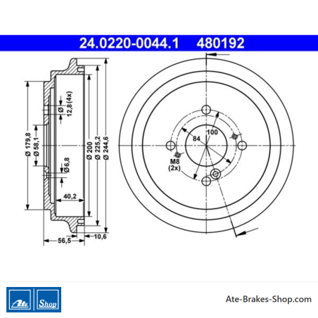 ATE Original 2 Pieces Brake Drum (24022000441) for Suzuki