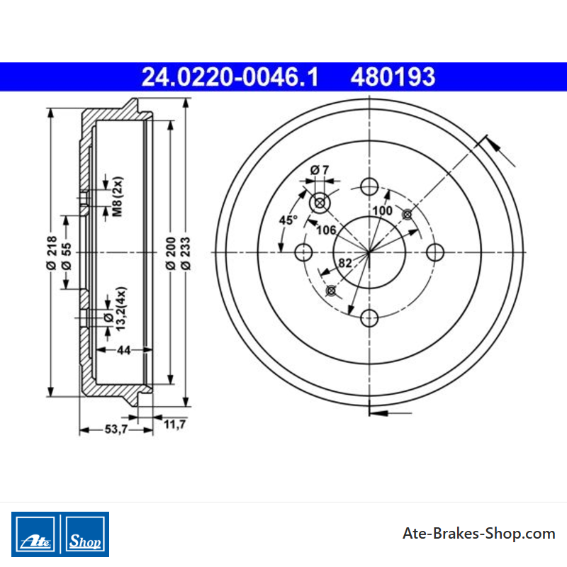 ATE Original 2 Pieces Brake Drum (24022000461) for Citroën, Peugeot, Toyota