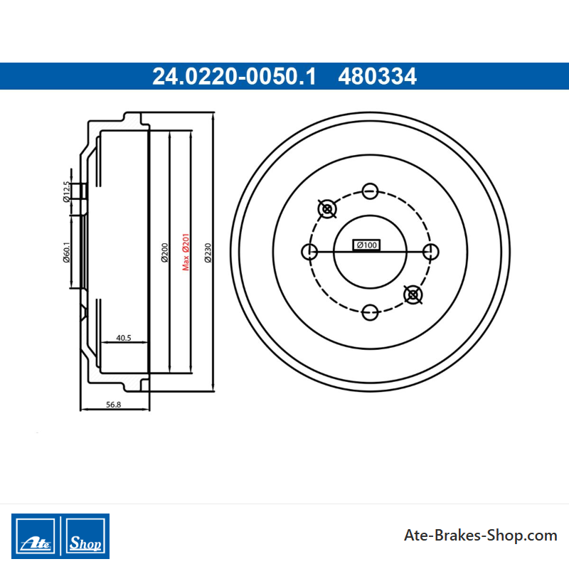 ATE Tambor de freno original de 2 piezas (24022000501) para Opel