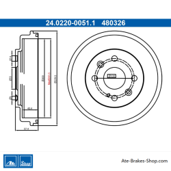 ATE Tambour de frein original en deux pièces (24022000511) pour Mazda
