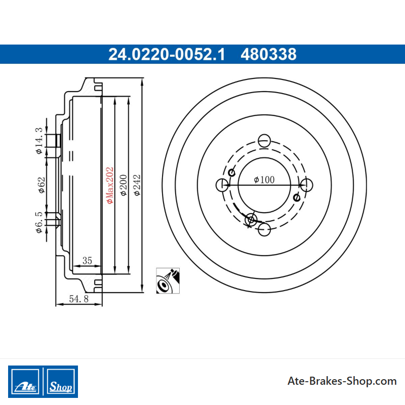 ATE Original 2 Pieces Brake Drum (24022000521) for Suzuki