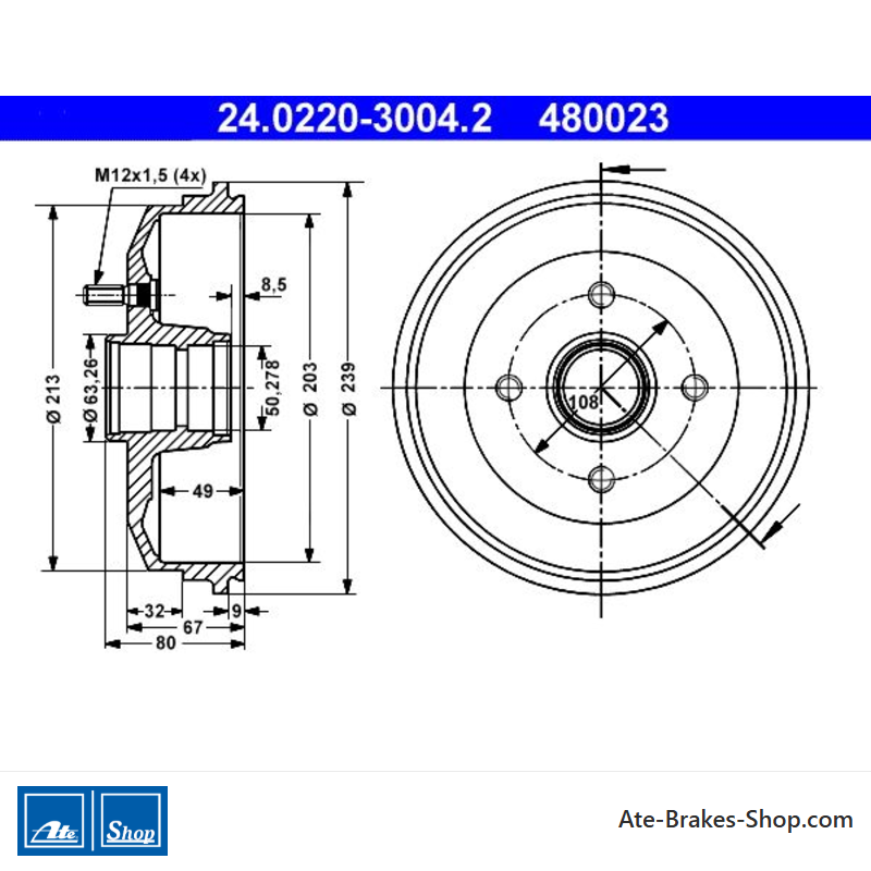 ATE Original zweiteilige Bremstrommel (24022030042) für Ford