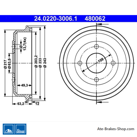 ATE Original-2-teilige Bremstrommel (24022030061) für Ford