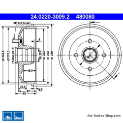ATE Original-2-teilige Bremstrommel (24022030092) für Ford, Mazda