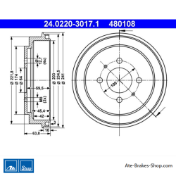 ATE Originele 2-delige remtrommel (24022030171) voor Mitsubishi