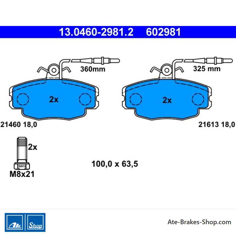 ATE original brake pads (13046029812) for Citroën