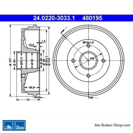 ATE Original-Zweiteilige Bremstrommel (24022030331) für Nissan und Renault