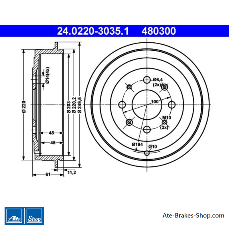 ATE Tambour de frein original en deux pièces (24022030351) pour Fiat, Opel