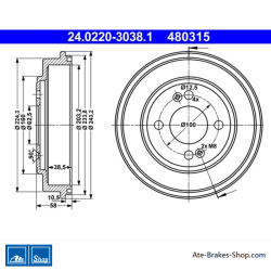 ATE Original 2 Pieces Brake Drum (24022030381) for Hyundai