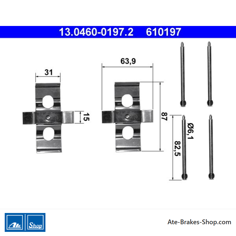 ATE Kit original de accesorios para pastillas de freno (13046001972) para Mercedes-Benz