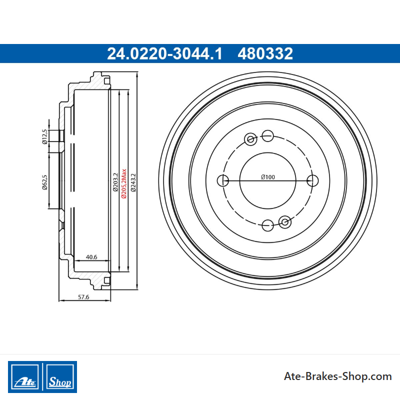 ATE Caisse de frein originale en 2 pièces (24022030441) pour Hyundai, Kia