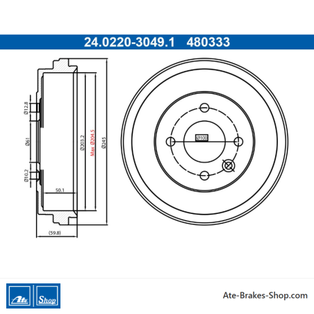 ATE Tambour de frein original en 2 pièces (24022030491) pour Nissan