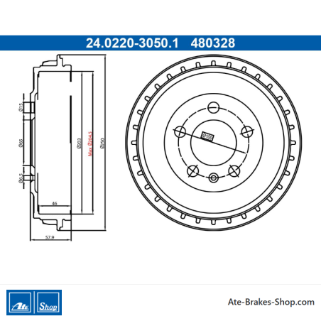 ATE ursprüngliche zweiteilige Bremstrommel (24022030501) für Seat, Skoda, Volkswagen (VW)