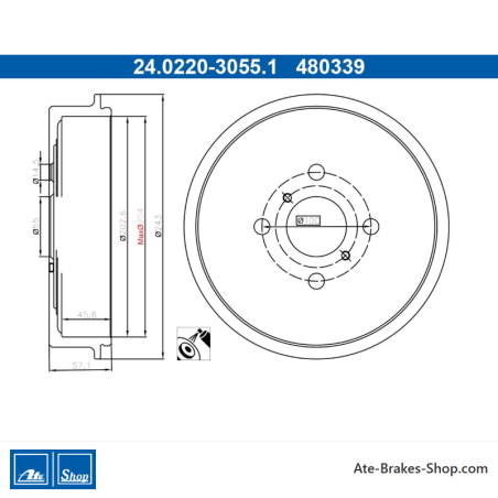 ATE Originele 2-delige remtrommel (24022030551) voor Daihatsu, Toyota