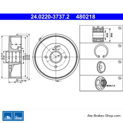ATE Original-2-teilige Bremstrommel (24022037372) für Dacia, Renault