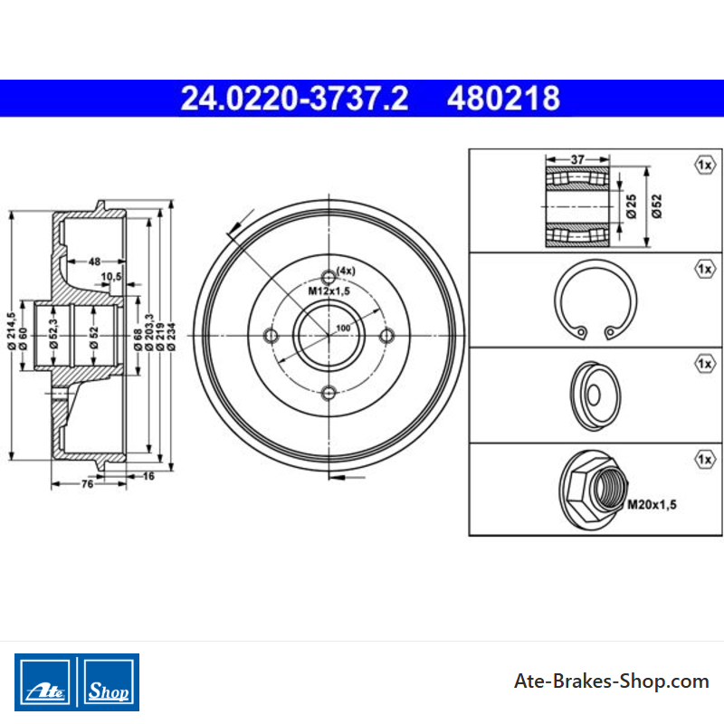 ATE Originele 2-Stuks Remdrum (24022037372) voor Dacia, Renault