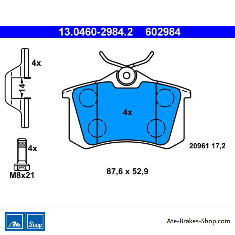 ATE originale Bremsbeläge (13046029842) für Seat, Volkswagen (VW)