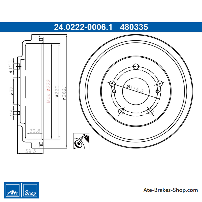 ATE Original 2 Pieces Brake Drum (24022200061) for Suzuki