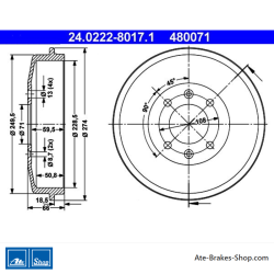 ATE Original-Zweiteilige Bremstrommel (24022280171) für Citroën, Peugeot