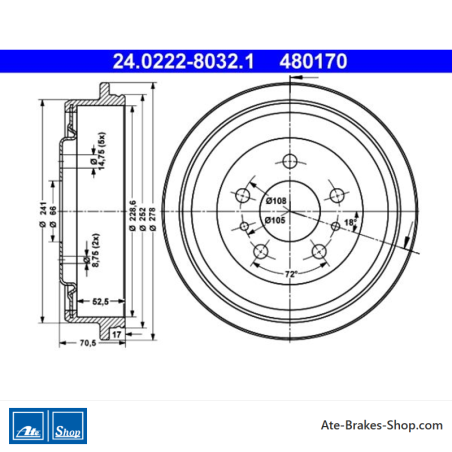 ATE Original-2-teilige Bremstrommel (24022280321) für Renault