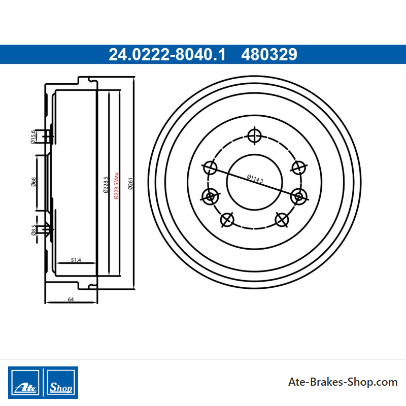 ATE Original zweiteilige Bremstrommel (24022280401) für Dacia, Nissan, Renault
