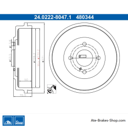 ATE Original-2-teilige Bremstrommel (24022280471) für Ford