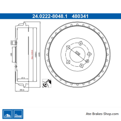 ATE Tambor de freno original de 2 piezas (24022280481) para Audi, Seat, Skoda, Volkswagen (VW)