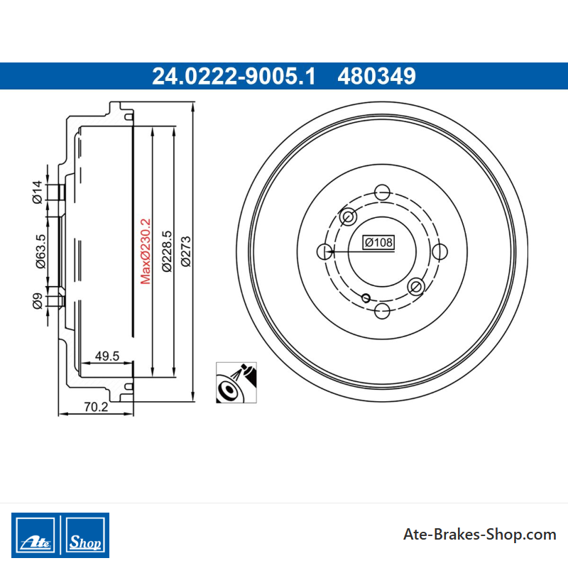 ATE Original zweiteilige Bremstrommel (24022290051) für Ford