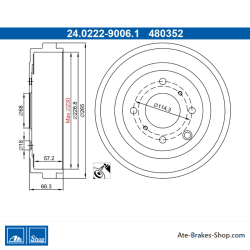 ATE Tambour de frein original en 2 pièces (24022290061) pour Nissan