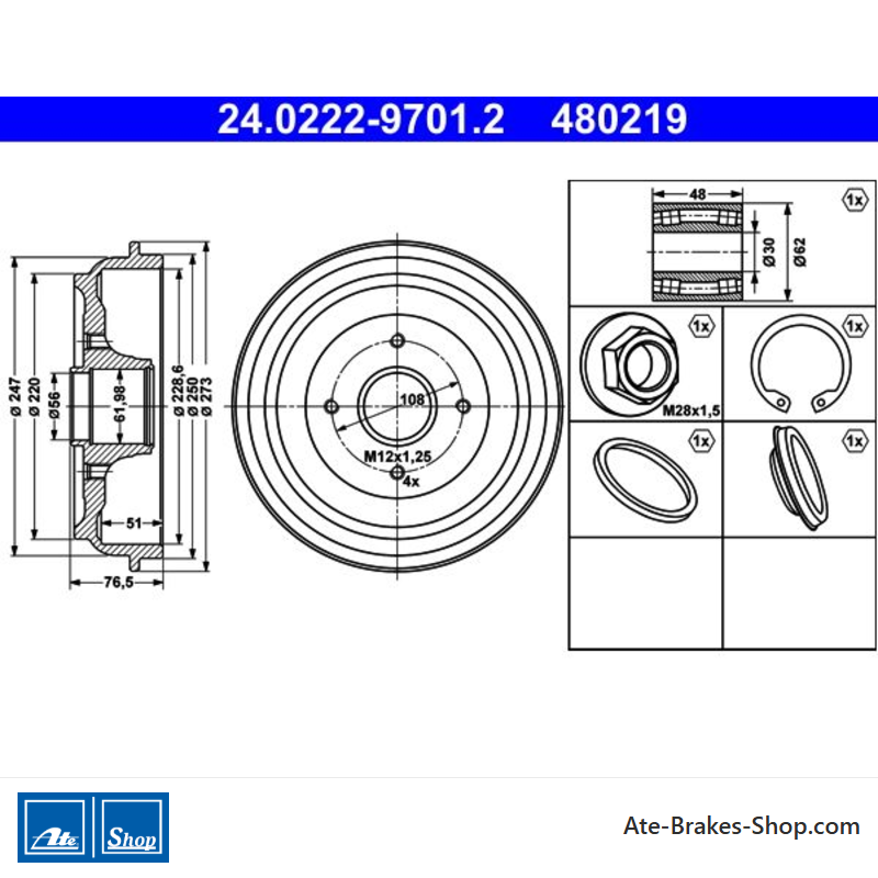 ATE Original 2 Pieces Brake Drum (24022297012) for Citroën, Peugeot