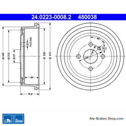 ATE Tambour de frein original en deux pièces (24022300082) pour Opel
