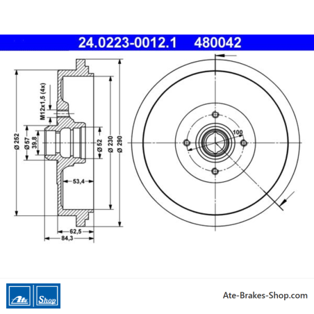 ATE Caisse de frein originale en 2 parties (24022300121) pour Volkswagen (VW)