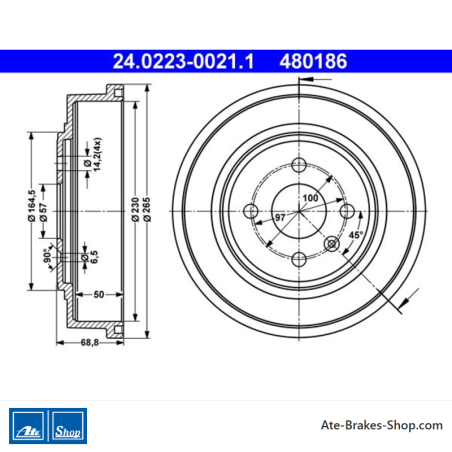 ATE Tambor de freno original de 2 piezas (24022300211) para Opel