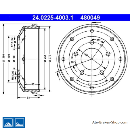 ATE Original 2 Pieces Brake Drum (24022540031) for Mercedes-Benz