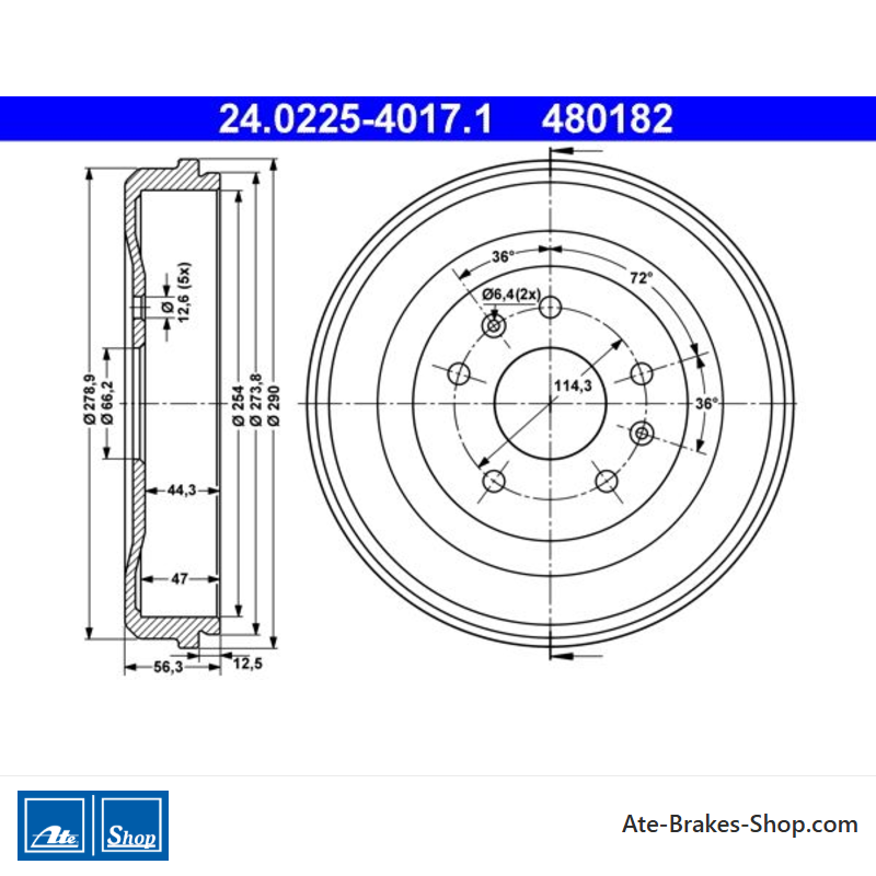 ATE Tambor de freno original de 2 piezas (24022540171) para Land Rover