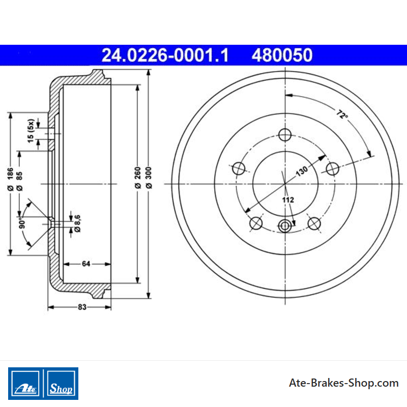 ATE Original 2 Pieces Brake Drum (24022600011) for Mercedes-Benz