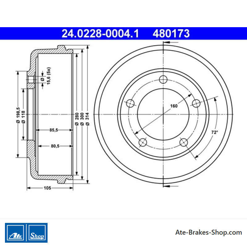 ATE Original Brake Drum (24022800041) for Ford