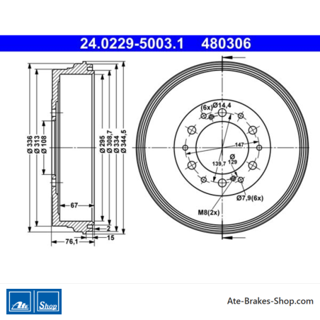 ATE Tambor de freno original (24022950031) para Toyota