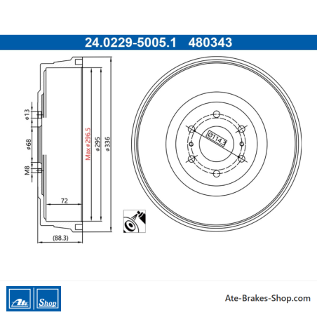 ATE Tambor de freno original (24022950051) para Nissan, Renault