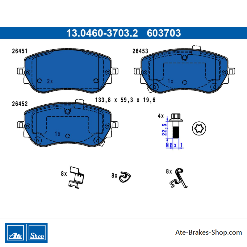 ATE plaquettes de frein d’origine (13046037032) pour Abarth, Fiat