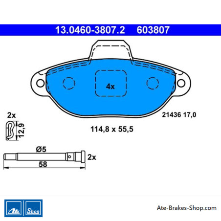 ATE original brake pads (13046038072) for Fiat