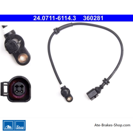 ATE Original wheel speed sensor (24071161143) for Ford, Seat, Volkswagen (VW)