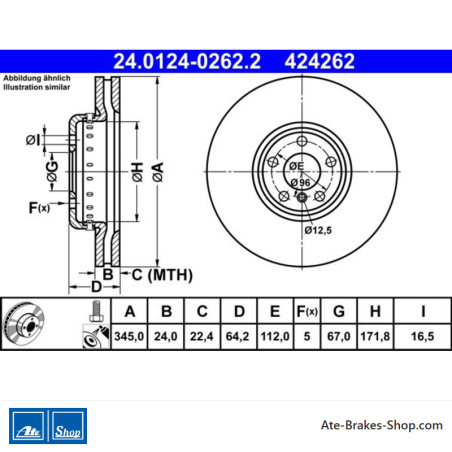 2 pieces of ATE original Brake Disk (24012402622) for BMW, Toyota