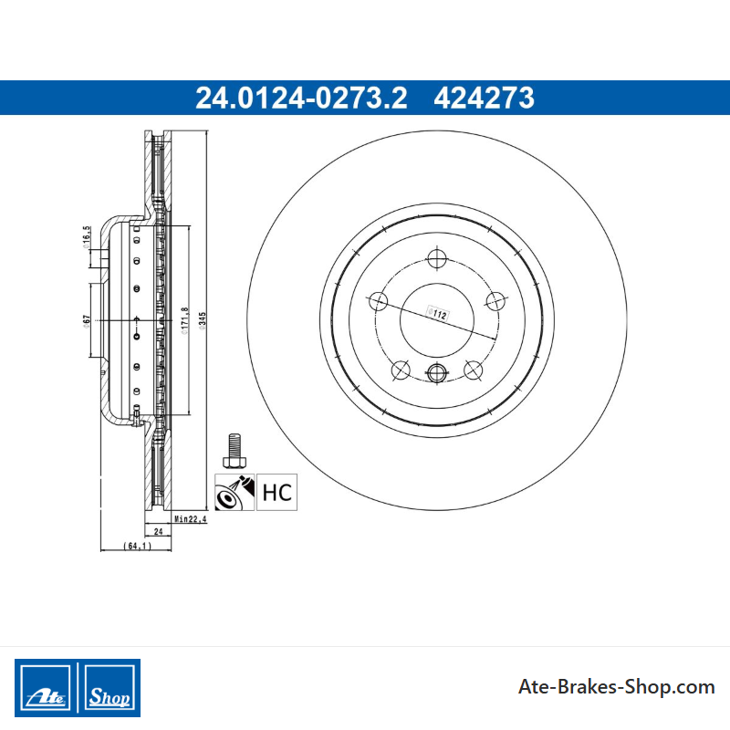 2 pieces of ATE original Brake Disk (24012402732) for BMW, Toyota