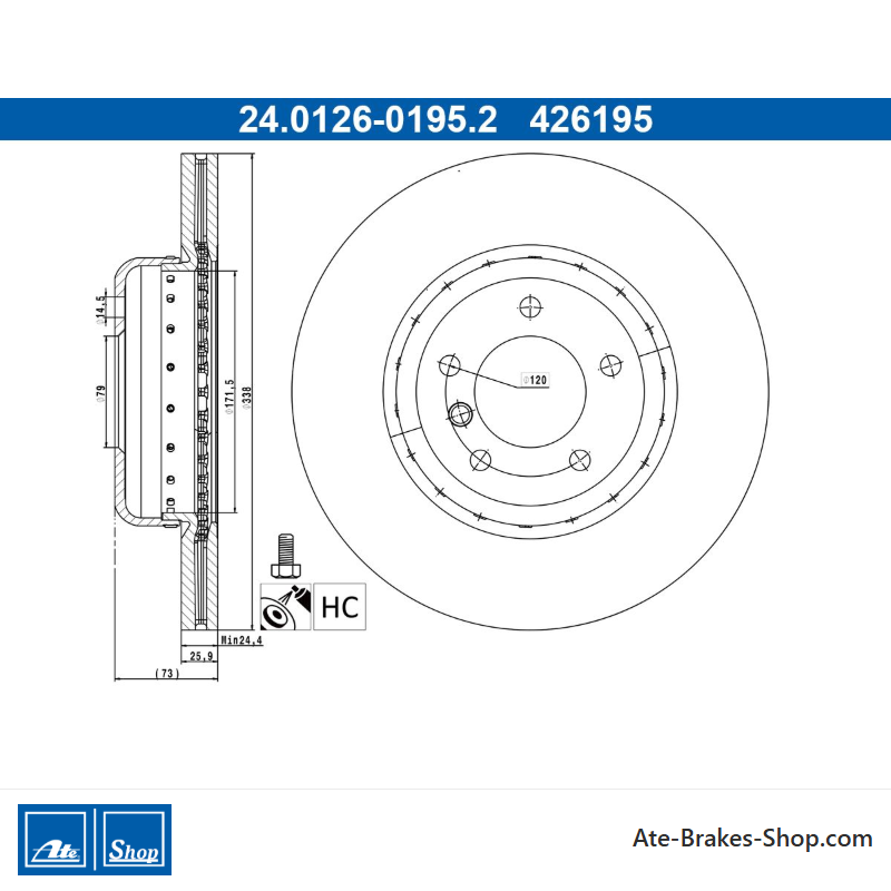 2 pieces of ATE original Brake Disk (24012601952) for BMW