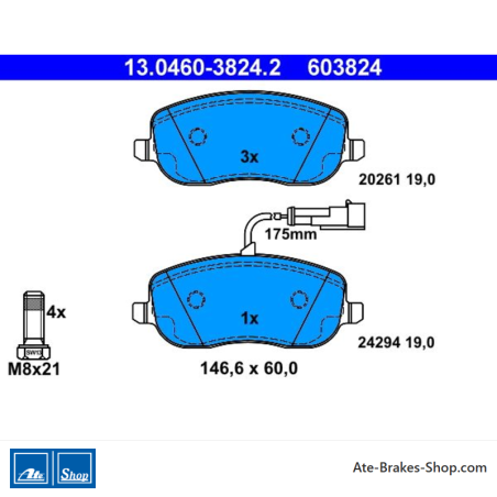 ATE originale Bremsbeläge (13046038242) für Fiat