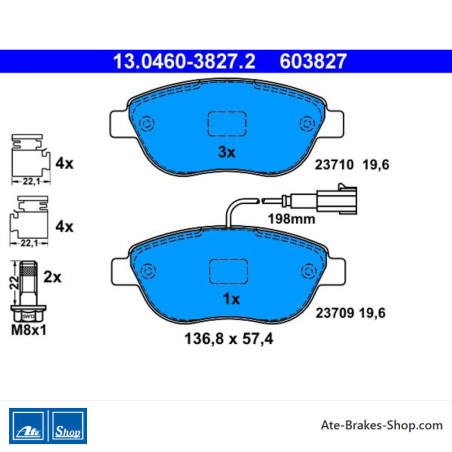 ATE original brake pads (13046038272) for Abarth, Fiat, Lancia, Opel