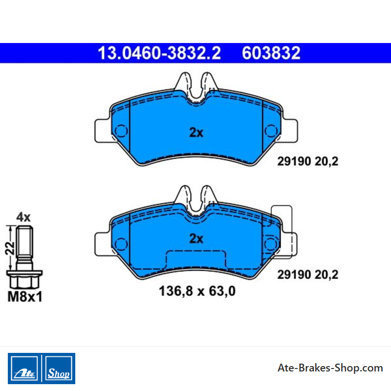 ATE original brake pads (13046038322) for Volkswagen (VW)