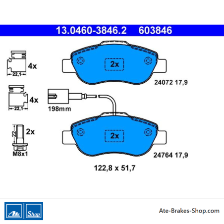 ATE plaquettes de frein d’origine (13046038462) pour Fiat, Ford