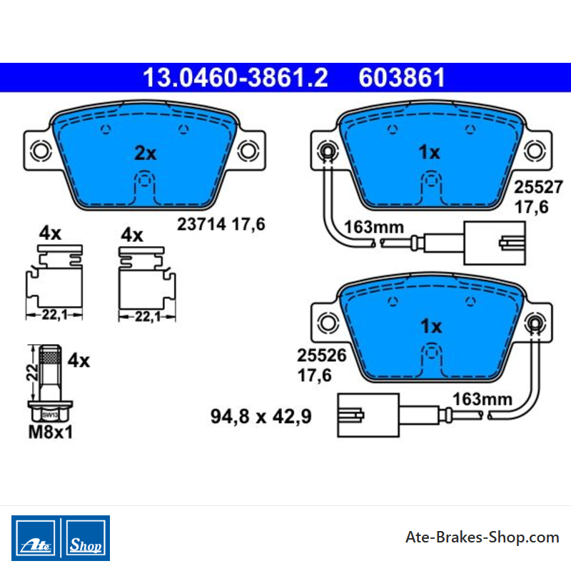 ATE original brake pads (13046038612) for Alfa Romeo, Fiat, Lancia